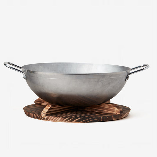 Carbon Steel Wok with Convertible Wood Trivet Lid