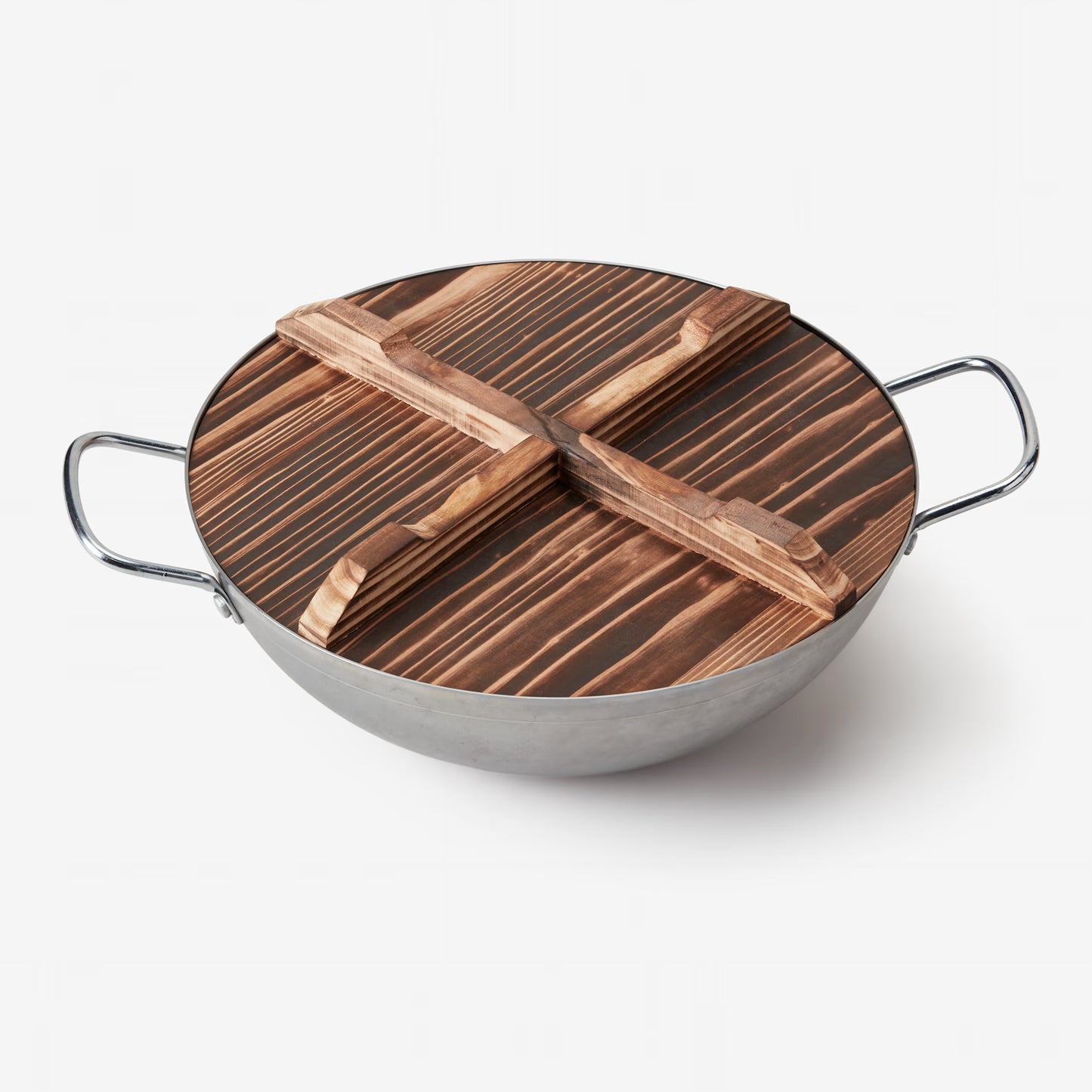 Carbon Steel Wok with Convertible Wood Trivet Lid